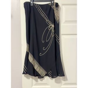 Studio C Elegant‎ Black & Cream Bow Design Flowy Skirt Large